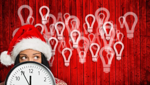 Woman looking to the distance against red wooden planks background