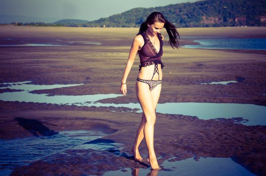 Beautiful caucasian girl on the beach