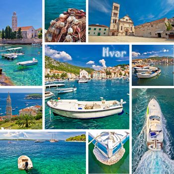 Hvar island tourist destination multiple photos collage, Dalmatia, Croatia