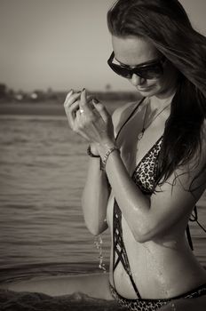 Beautiful caucasian girl on the beach