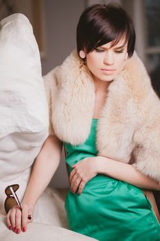 Portrait of beautiful woman with short  brown hair.