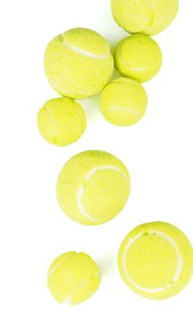 Arrangement of Tennis Balls isolated on white background. Top View