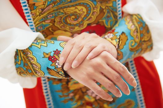 Woman in Russian national costume. Horizontal photo