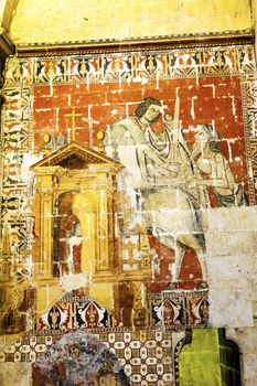 Ancient Mosaic Old Salamanca Cathedral Castile Spain. Old Salamanca Cathedral next to the new Salamanca Cathedral is known as Catedral Vieja de Santa Maria.  Founded by Bishop Jerome of Perigold in the 1100s.  It was finished in the 1300s and dedicated to Saint Mary of the See 