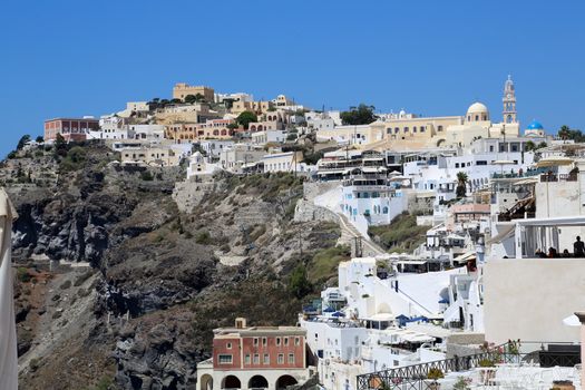 A view on the capital Fira of Santorini, Greece