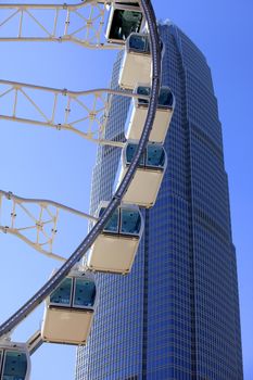 Ferris wheel on a background of tall buildings in HONG KONG