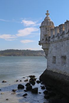 View on the fortified tower of Belem in Lisbon, Portugal