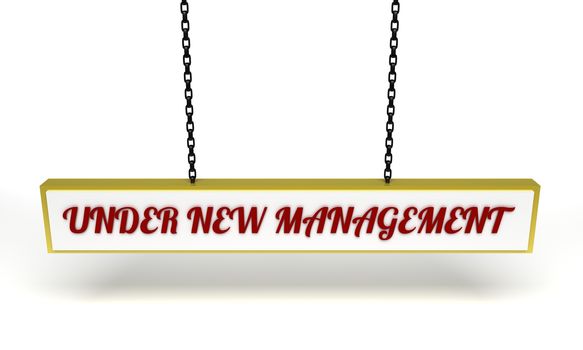 Illustrated hanging sign with the text under new management