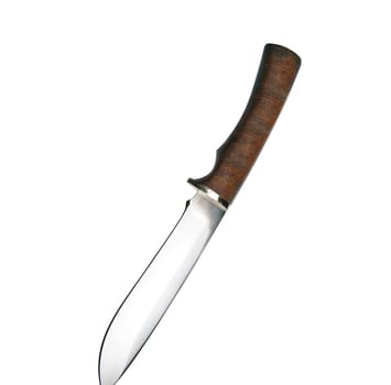 Hunting knife with wooden haft isolated on the white