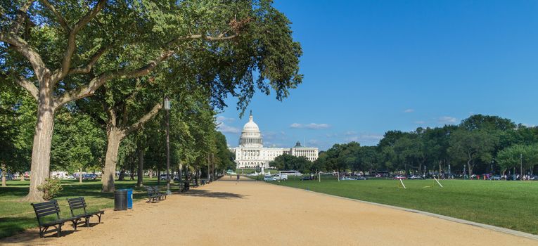 The iconic United States Capitol building overlooking the front lawn in Washington DC.