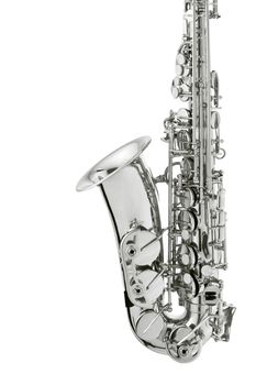 silver saxaphone on the white background