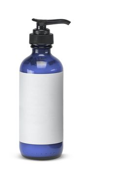 Plastic bottle of skin care product on white background