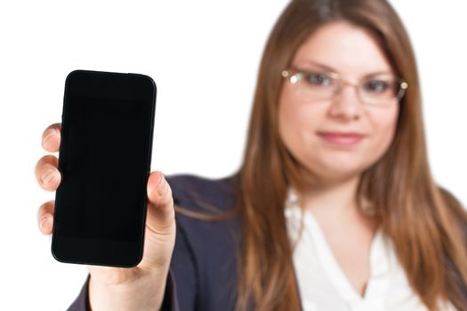 girl with arm outstretched and phone in hand