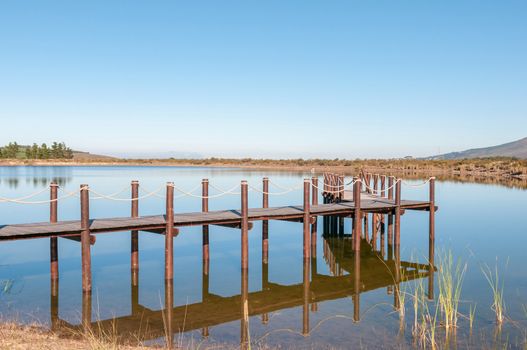 Dam with jetty near Somerset West in the Western Cape Province of South Africa
