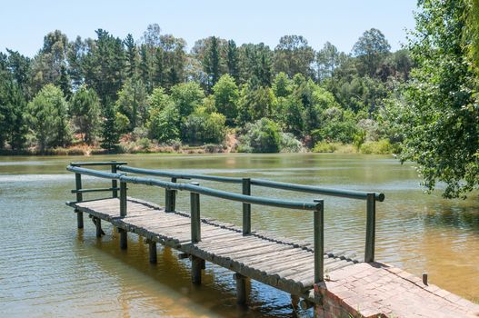 Dam with jetty near Somerset West in the Western Cape Province of South Africa
