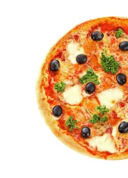 pizza with olives isolated on white