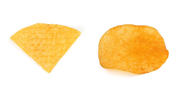 Nacho chips with potato chips  isolated