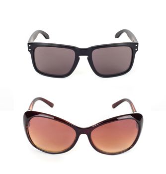 two sunglasses isolated against a white background