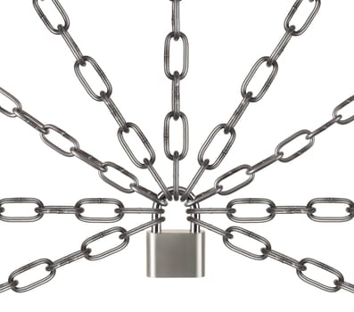 The padlock and chains isolated on a white background.