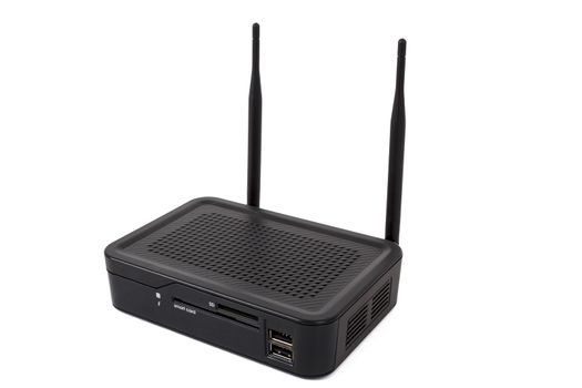 Android TV set top box receiver with wi-fi isolated on white