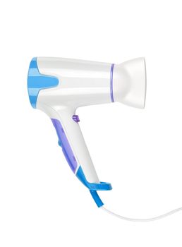 close up of a hair dryer on white background