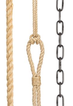 collection of chain and ropes on white background