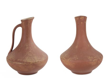 two ancient wine jug isolated on white background.