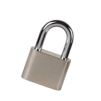 Metal padlock on white background