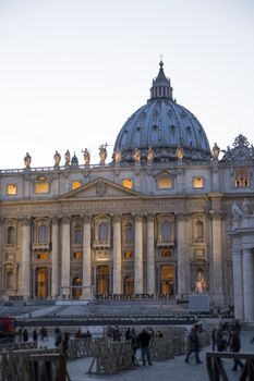 Saint Peter's Square in Vatican City in Rome, Italy at dusk