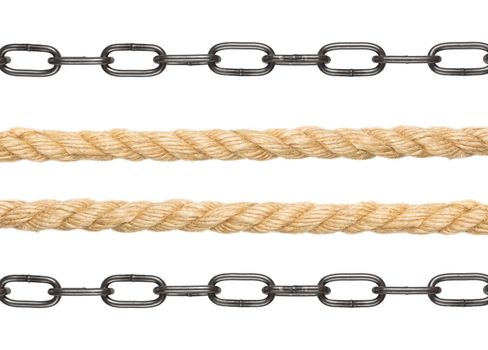 Chains with rope on white