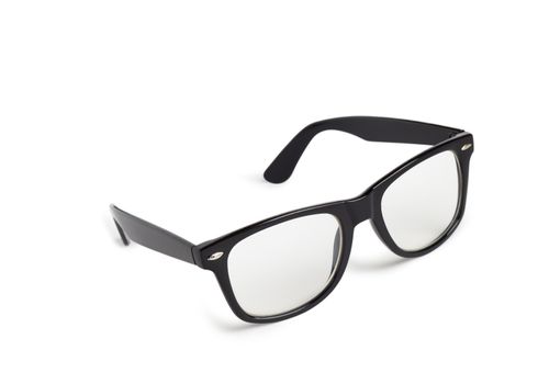 Photo of black nerd glasses isolated on white