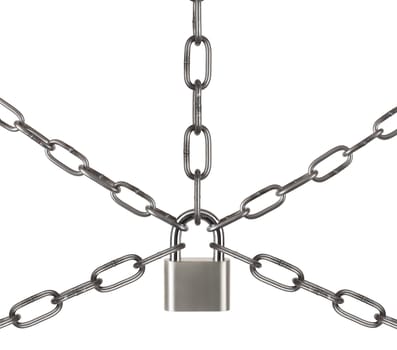 The padlock and chains isolated on a white background.