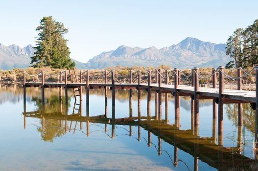 Dam with jetty near Somerset West in the Western Cape Province of South Africa
