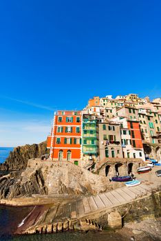 Riomaggiore village, cinque terre national park in Liguria Italy. UNESCO world heritage site