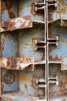 Rusty metal formwork used for building the concrete constructions.