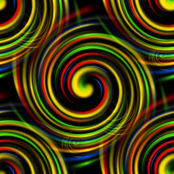 Multi color swirls background on black.