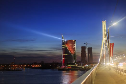 cityscape at dusk from the bridge,Riga,Latvia,November 18,2014