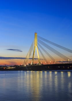 cable-stayed bridge at sunset,Riga,Latvia