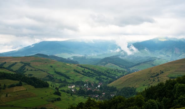 Morning summer landscape in the Ukrainian Carpathian Mountains.