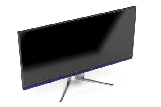 Ultra wide computer monitor on white background 