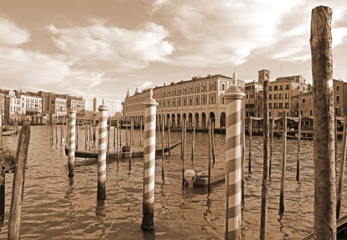 Italy. Venice city. Beautiful view of famous Grand canal with venetian gondolas