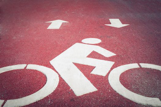 Bicycle lane or path, icon symbol on asphalt road