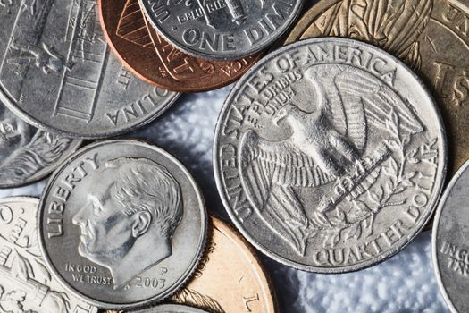 Group of US American coin and quarter dollar