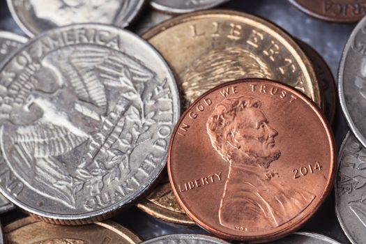 Group of US American coin with wording "in God we trust"