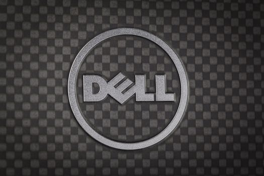 BANGKOK THAILAND - JANUARY25 : Dell logo made from stainless steel on notebook cover black color, in Bangkok, Thailand on January 25, 2015
