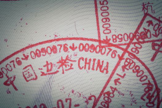 admitted stamp of China Visa for immigration travel concept