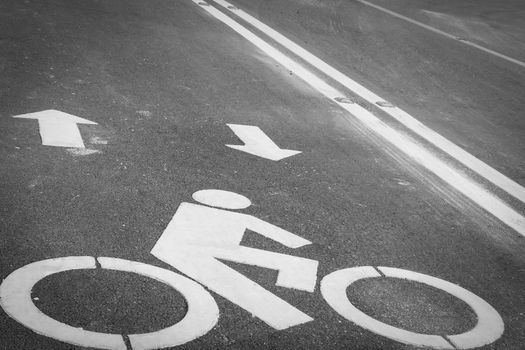 Bicycle lane or path, icon symbol on asphalt road