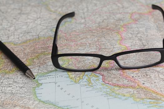 Glasses on a historical map