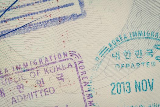 admitted stamp of Korea Visa for immigration travel concept