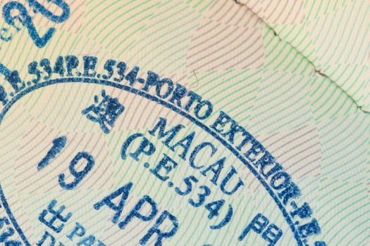 admitted stamp of macau Visa for immigration travel concept